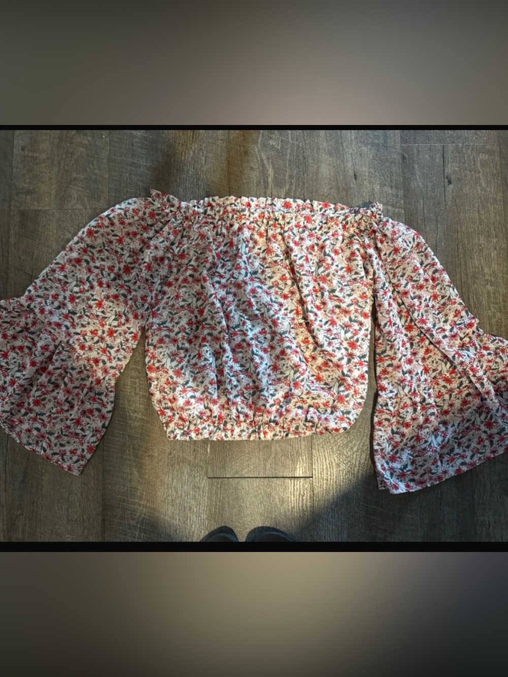 Pink Lily White Off-Shoulder Blouse with Red Floral Print
